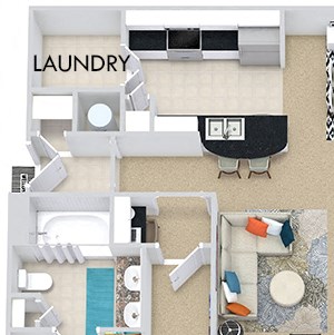 Montreal with Fenced-in Yard 3D Montreal with Fenced-in Yard 3D. 2 bedroom apartment. Kitchen with bartop open to living/dining rooms. 2 full bathrooms, double vanity in master. Walk-in closet. Patio/balcony open to yard.